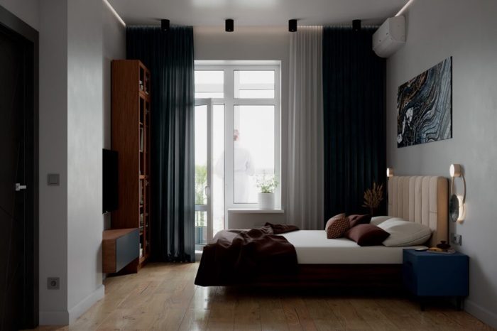 Blue and brown bedroom design